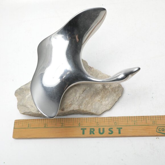 Vintage Hoselton Polished Aluminum Flying Goose Bird Sculpture Signed Art Stone - Picture 6 of 11